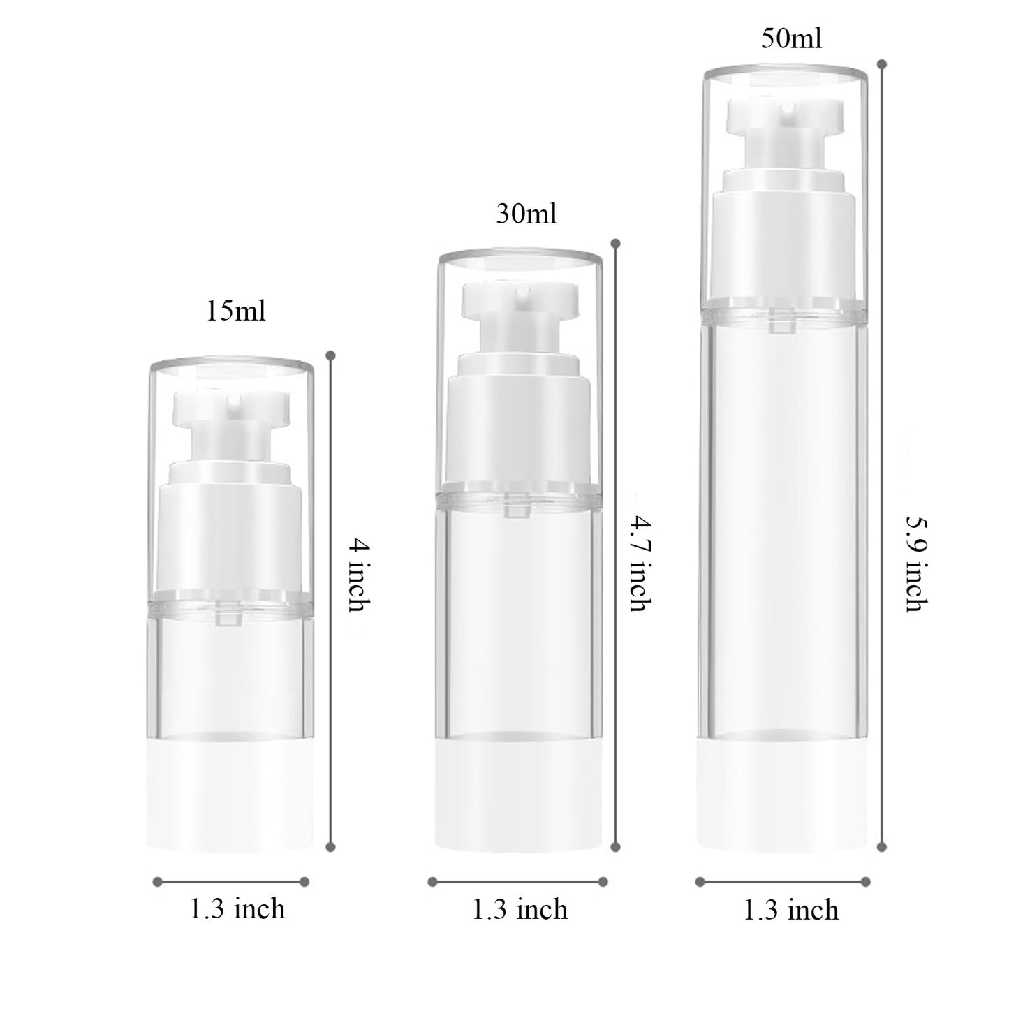 Qeuly 3 Pack Airless Pump Bottles 1.7 oz Travel Size Pump Bottle Lotion Container Refillable Cosmetic Pump Dispensers for Foundation Moisturizer Shampoo Toiletry (SN-50)