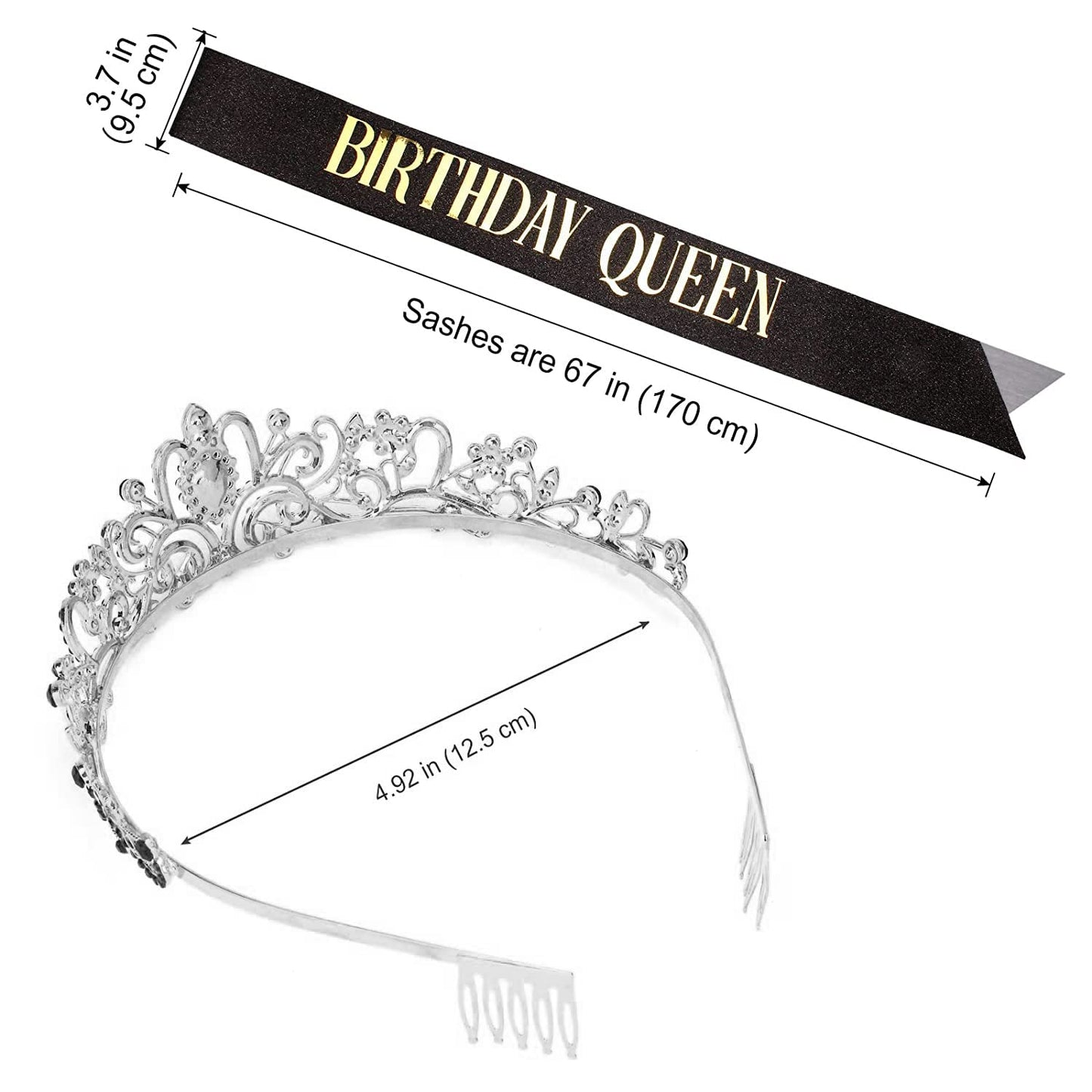 "Birthday Queen" Sash & Rhinestone Tiara Set COCIDE Black Birthday Gold Sash and Tiara for Women Birthday Decoration Kit Rhinestone Headband for Girl Glitter Crystal Hair Accessories for Party Cake Topper