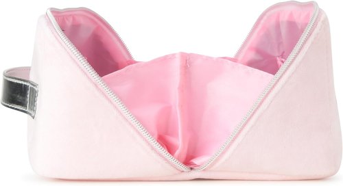 Juicy Couture Pink Makeup Bag - Velour Cosmetics Organizer with Rhinestone Handle for Travel Essentials