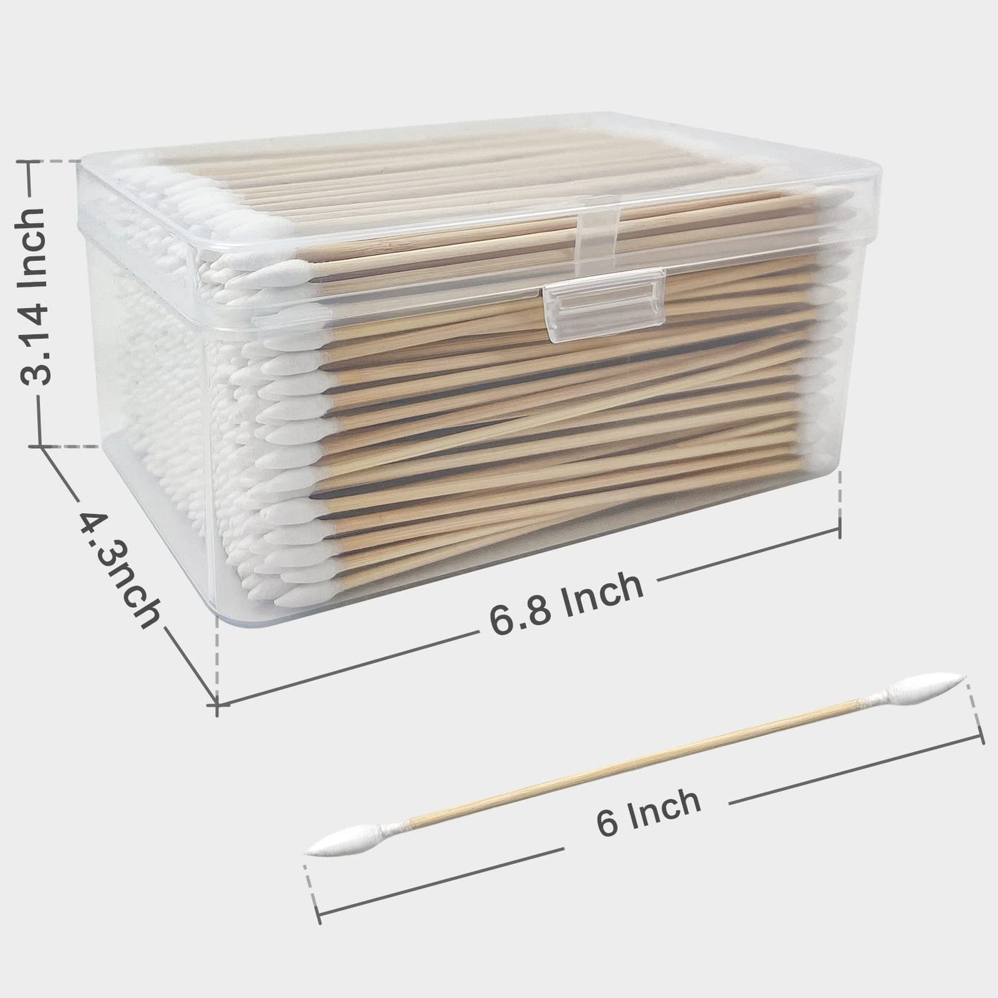 PINGMIC 400PCS (800 Tips) Long Cotton Swab, 6" Pointed Cotton Swab Without Barbs - Cotton Swabs with Wooden Sticks, Long Cotton Swabs for Gun Cleaning Machinery Makeup. Bamboo Stick with Storage Box