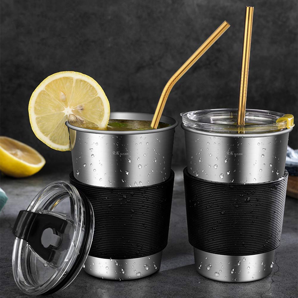 Hiware 12-Pack Black Stainless Steel Straws Reusable with Case - Metal Drinking Straws for 30oz and 20oz Tumblers Dishwasher Safe, 2 Cleaning Brushes Included