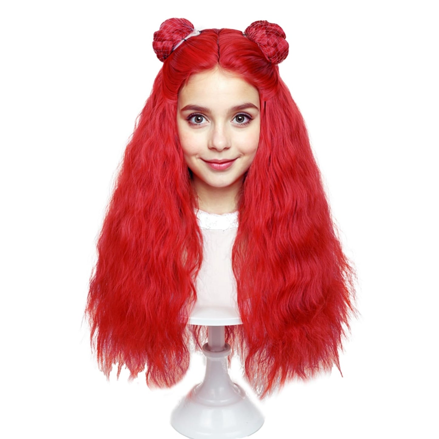 Wiggy Mermaid Red Wig for Kids Girls Toddlers, 50 cm Long Red Curly Wig Pre-styled Bun for Halloween Rise Costume Cosplay