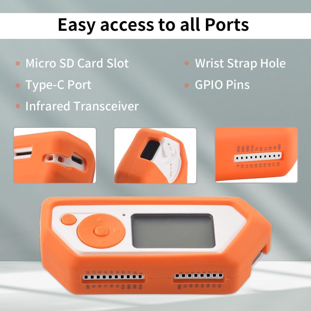 Hard Carrying Case for Flipper Zero, Flipper Zero Protective Silicone Case Cover, Mesh Pocket Fits USB Cable, Orange (Case Only)