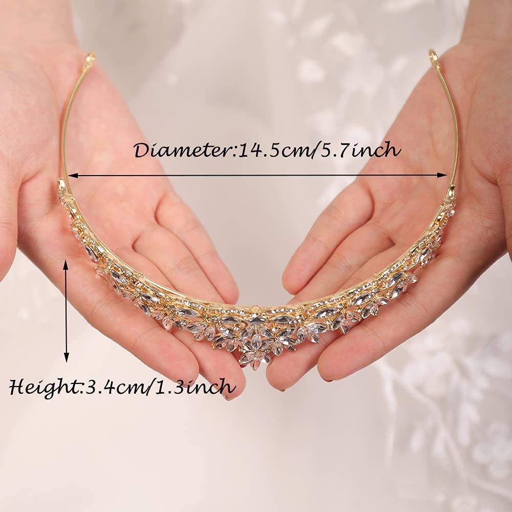 JWICOS Gold Wedding Tiara for Brides Flower and Leaves Hair Accessories for Women and Girls