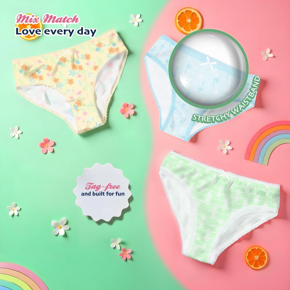 Tommy Bahama Girls Cotton Briefs - Tagless 5-Pack Panties for Kids & Toddlers | Comfortable Fit