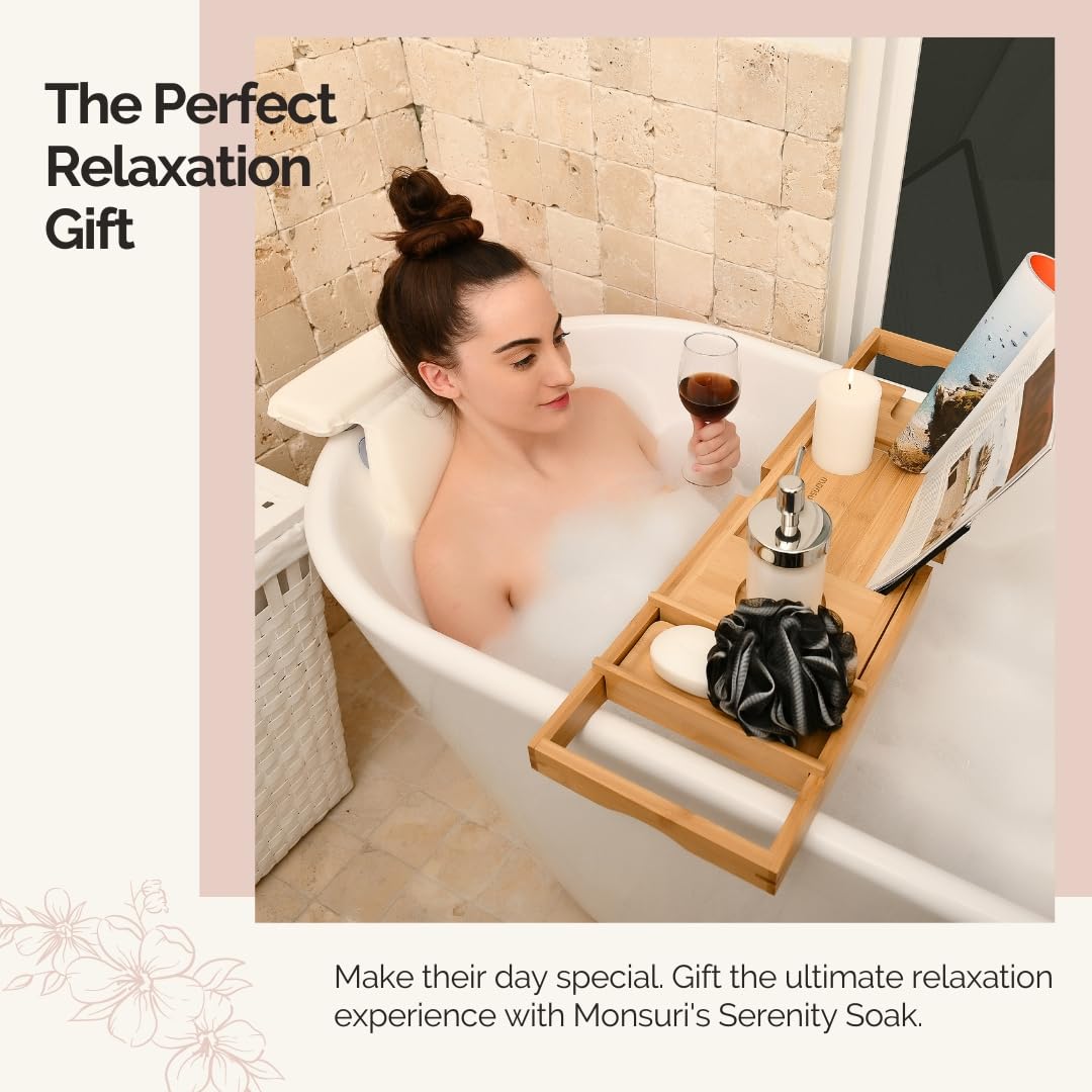 Monsuri Luxurious Bath Pillow for Tub - Premium Bathtub Pillows for Head and Neck Support - Ideal Bath Tub Pillow Headrest for Soaking Tub - Perfect Women's Gift Idea for Bath Accessories