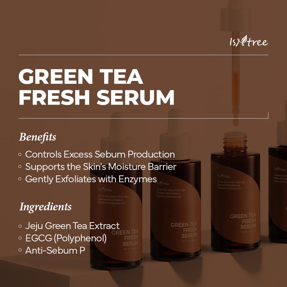 ISNTREE Green Tea Fresh Serum - Hydrating Formula with Jeju Green Tea Extract | 50ml | Balances Oil & Moisture