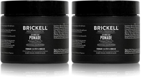 Brickell Men's Products Hair Styling Clay Pomade - Natural & Organic, Strong Hold, Matte Finish | 2 Ounces (Pack of 2)