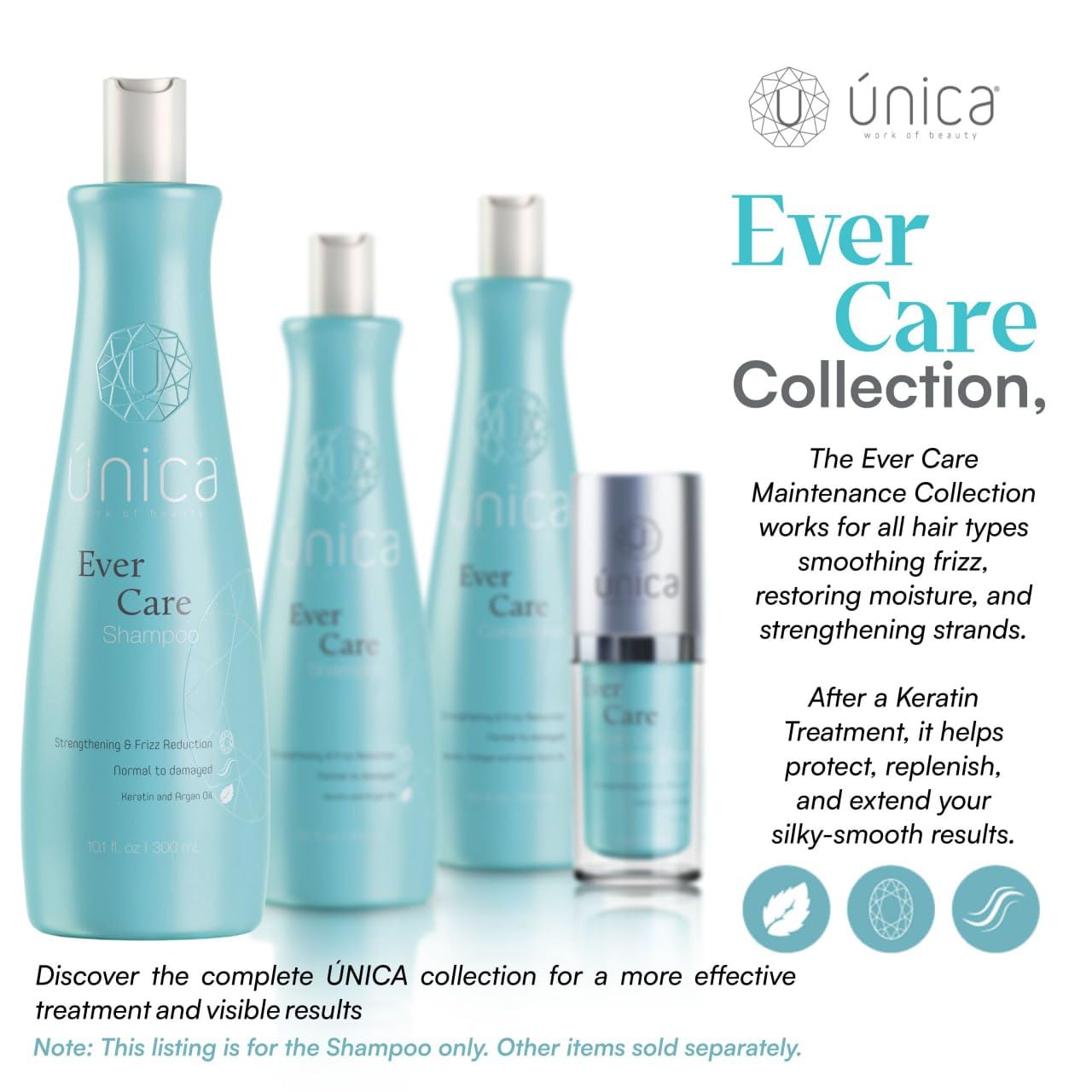 UNICA Smoothing Shampoo - Keratin, Collagen & Argan Oil for Frizz Control & Hydration | 10 oz