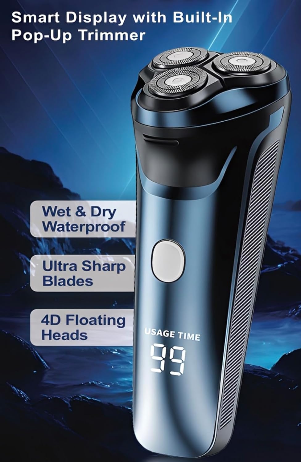 Skiennix 2-in-1 Electric Rotary Shaver for Men - 4D Floating Heads, USB Rechargeable, Waterproof with LCD Display