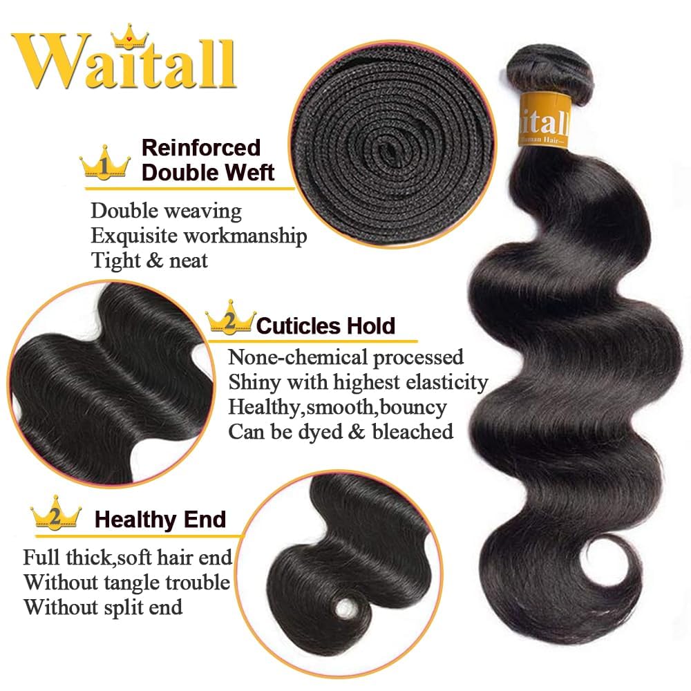 WAITALL Brazilian Body Wave One Bundle 8 inch 100% Unprocessed Brazilian Virgin Body Wave Human Hair Natural Black 8A Brazilian Body Wave Human Hair Weft