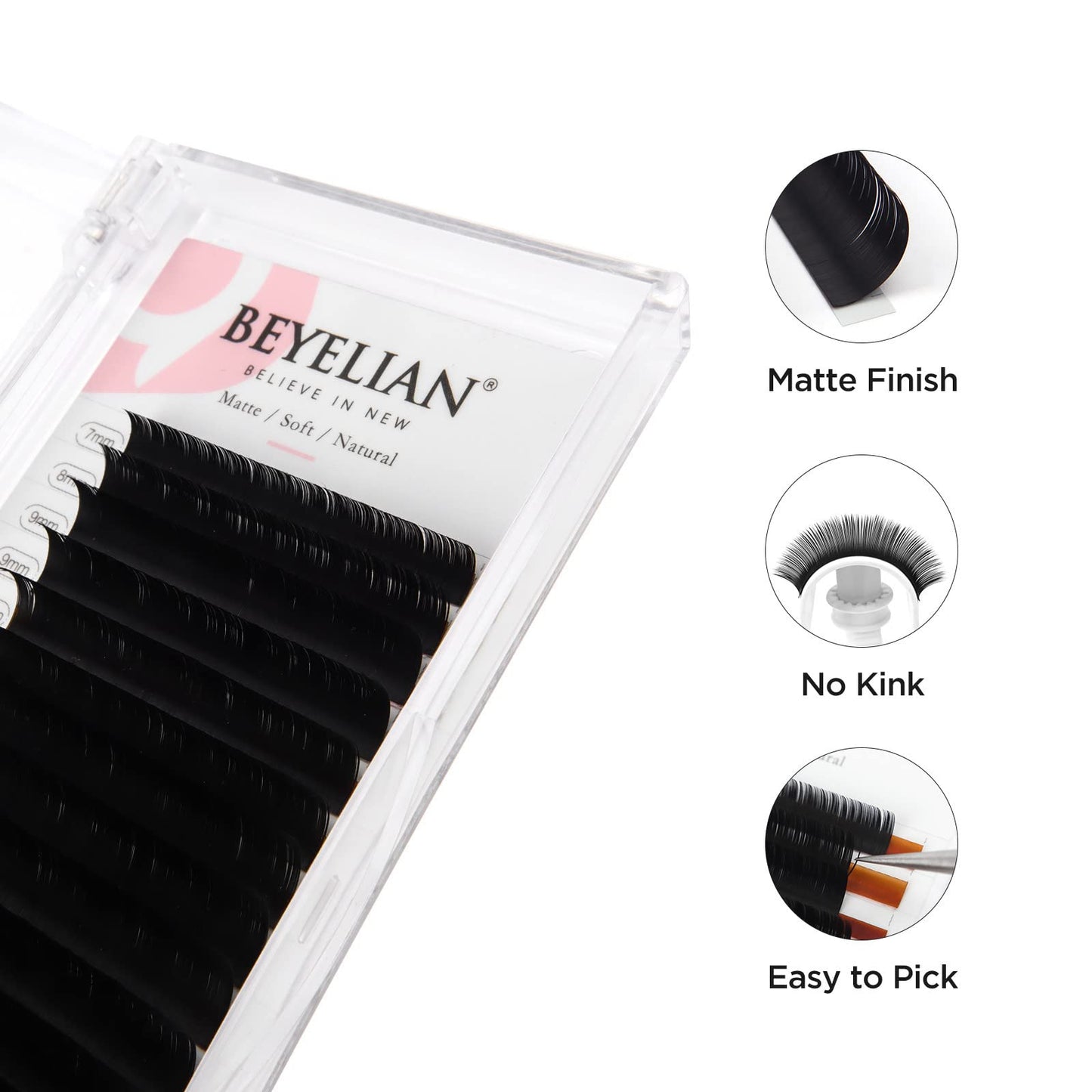 BEYELIAN Eyelash Extensions, Individual Lashes, 0.20mm D Curl 11mm Super Matte Classic Lash Extensions, Ellipse Flat Eyelash Extension, Light and Soft Natural Look for Professional Salon Use