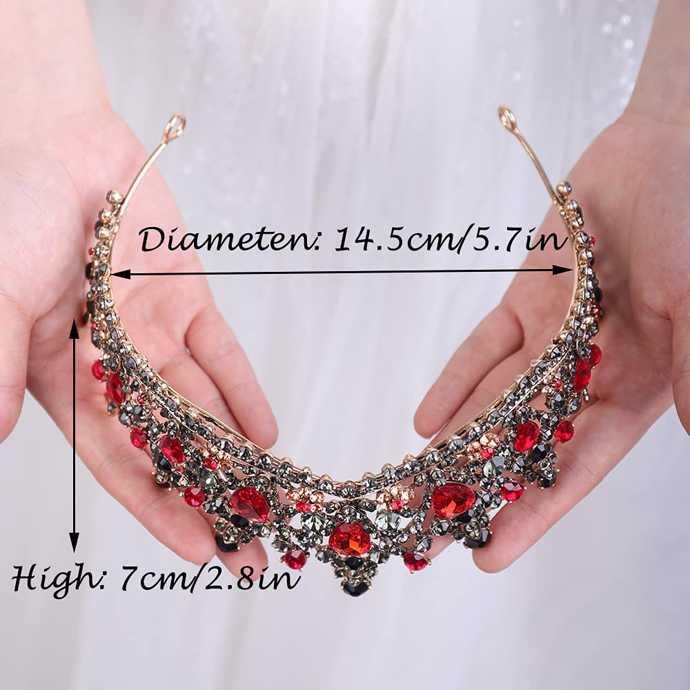 wekicici Wedding Crown Crystal Rhinestone Tiara Red Bridal Princess Tiara Headbands Hair Accessories for Bride Party Bridesmaids Birthday Prom Halloween Costume Cosplay Gifts(Black and Red)