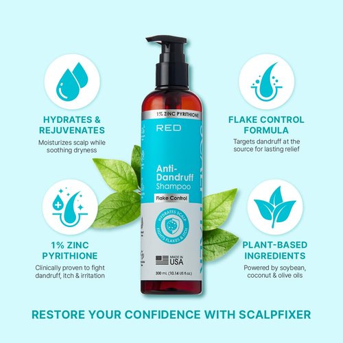 Red by Kiss Scalp Fixer Anti-Dandruff Shampoo - Hydrating Formula with 1% Zinc Pyrithione | 10.14 fl. oz.