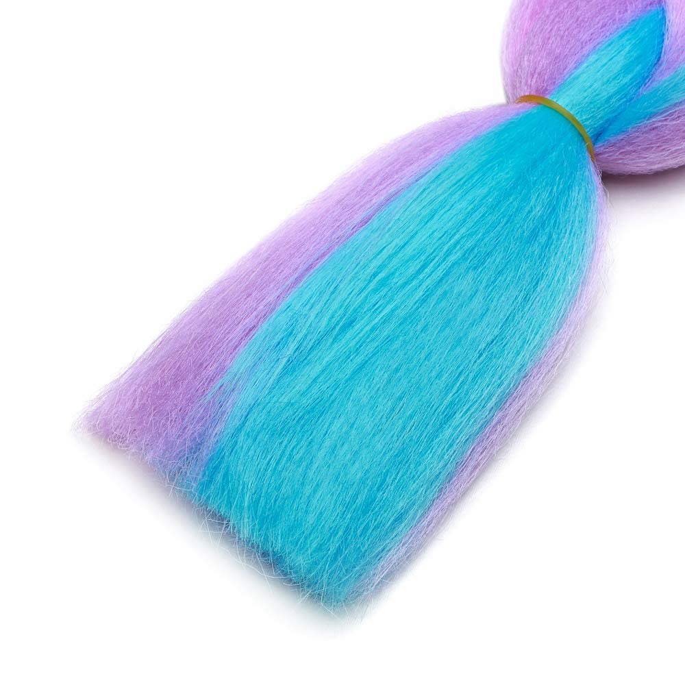 S-noilite 24" Ombre Jumbo Braiding Hair Extensions Long Jumbo Crochet Braids 3 Tone Jumbo Braiding Hair Extensions High Temperature Pre Stretched Colorful Braids (1 Bundle, Sky Blue Mix Light Purple)