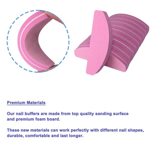 80 Pcs Nail Buffers, Buffer Block Nail Files Bulk for Acrylic Nails and Natural Nails Double Sided 100/180 Grit Portable Washable Sanding Buffing Buffers Arc Shape (80Pcs Multicolor)