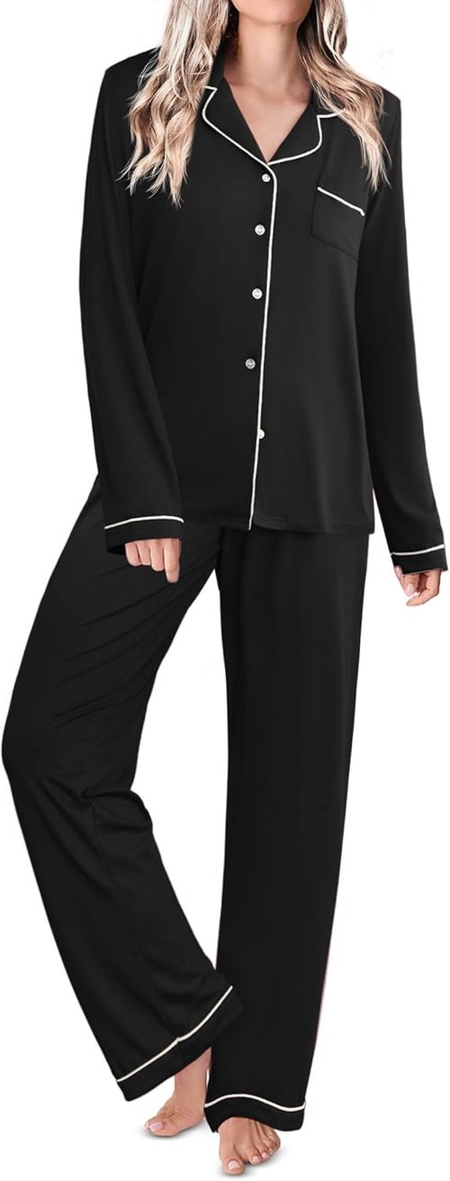 Ekouaer Women's Classic Pajama Set - Comfortable Long Sleepwear | Sizes S-XXL