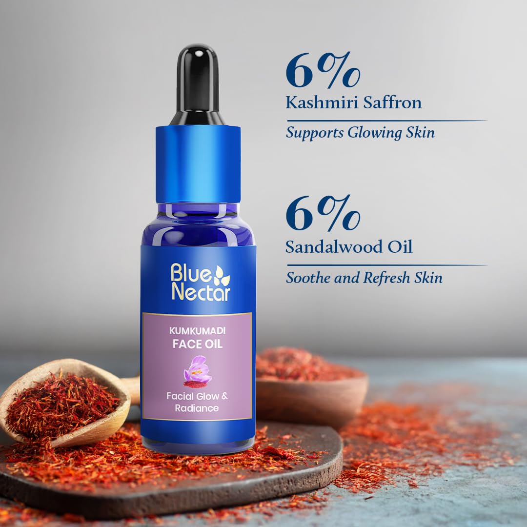 Blue Nectar Kumkumadi Oil - Ayurvedic Anti-Aging Face Serum with Saffron & Sandalwood | 0.33 Fl Oz for Radiant Skin
