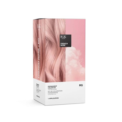 IGK Permanent Hair Dye Color Kit - RG French Rose | Light Rosy Blonde | 100% Gray Coverage, Strength & Shine