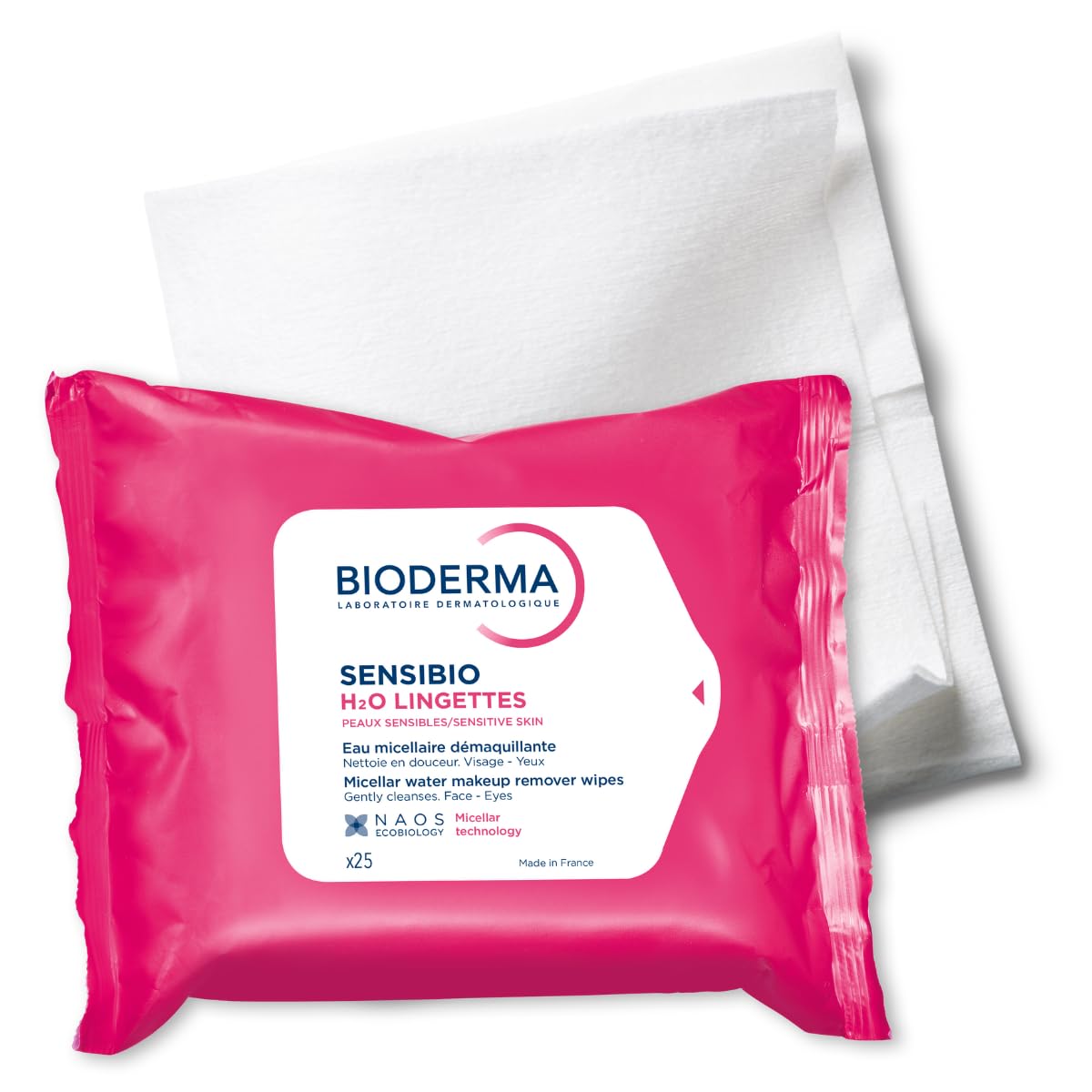 Bioderma - Sensibio H2O Cleansing Wipes - Soothing Makeup Remover for Sensitive Skin - 25 Count