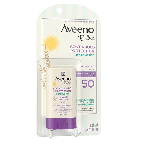 Aveeno Baby Continuous Protection Mineral Sunscreen Stick for Sensitive Skin with Broad Spectrum SPF 50 Protection for Face & Body, Naturally Sourced 100% Zinc Oxide, Travel Size, 0.47 oz (Pack of 2)