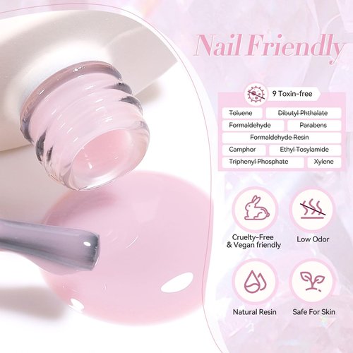 Born Pretty Jelly Gel Nail Polish,Soft Mist Pink Purple Sheer Crystal Translucent Gel Nail, Gel Polish Soak Off LED U V Nail Gel, Nail Art DIY for Home Salon Manicure 15ML