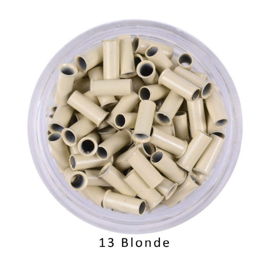 Amesun 500PCS 7mm Long Copper Flared Flaring Micro Rings Tube Euro Locks for feather human hair extensions tools accessories (Blonde)