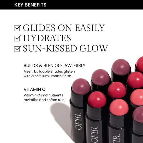OFIR Cheek Tones Vitamin C Blush Stick - Buildable, Hydrating, Lightweight Vegan Formula | Watermelon Reddish Pink | 0.21 oz