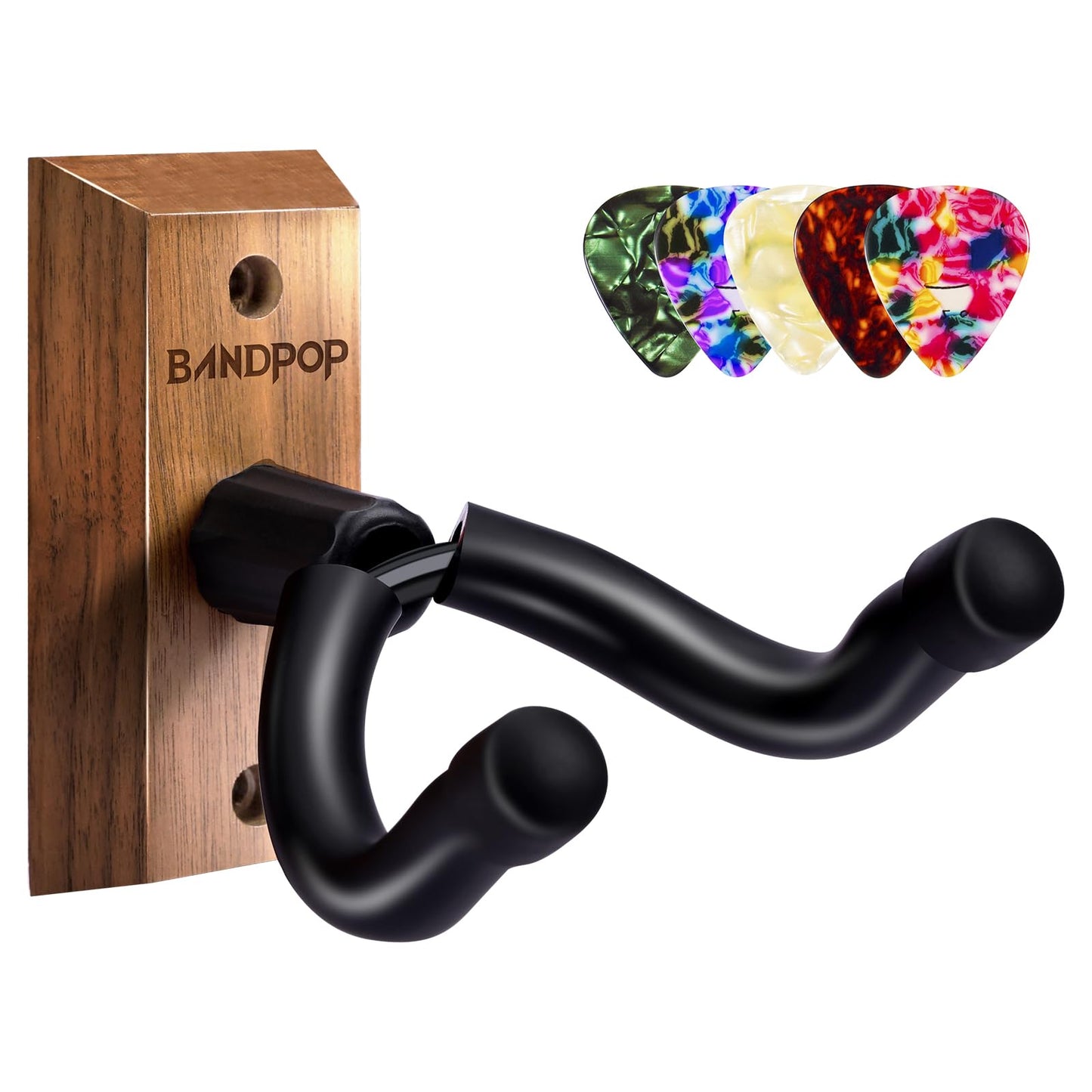 Bandpop Guitar Wall Mount - Solid Beech Wood Guitar Hanger with 5pcs Picks for Acoustic, Electric, Bass, Banjo, Mandolin