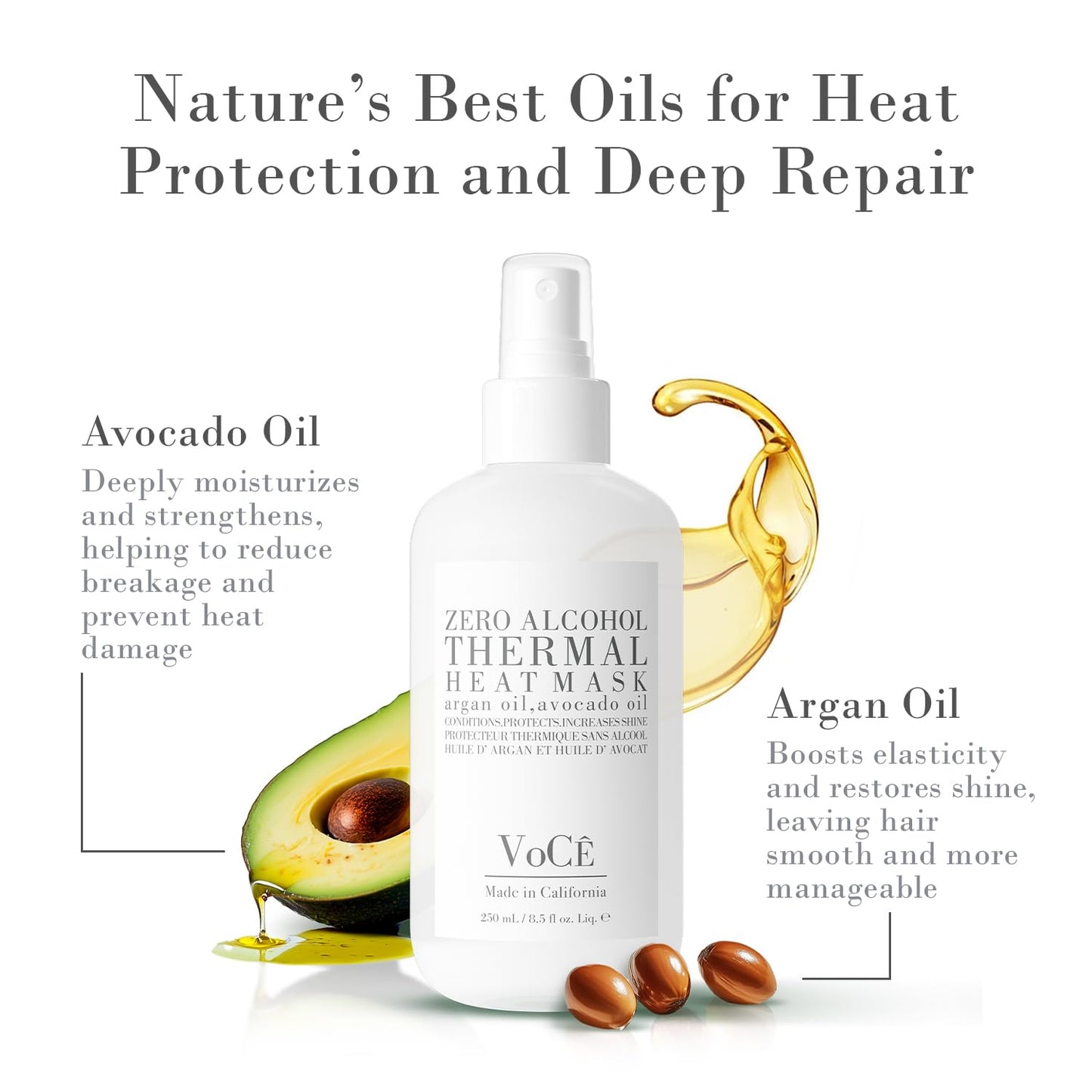 VoCÊ Thermal Protection Haircare Spray | Natural Heat Protectant for Hair | Memory Retention, Anti-Frizz, Non-Toxic, Cruelty-Free, Vegan (8.5 oz | 250 ml)