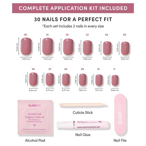 Glamnetic Press On Nails - Super Short Round Fake Nails, Muted Mauve Purple Nails, Mauve Cutie | 12 Sizes - 30 Nail Kit with Glue | Gift for Mom