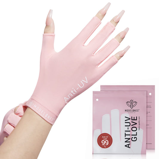 modelones UV Gloves for Gel Manicures, Professional UPF99+ Anti UV Protection Gloves for Gel Nail Lamp (Pink)
