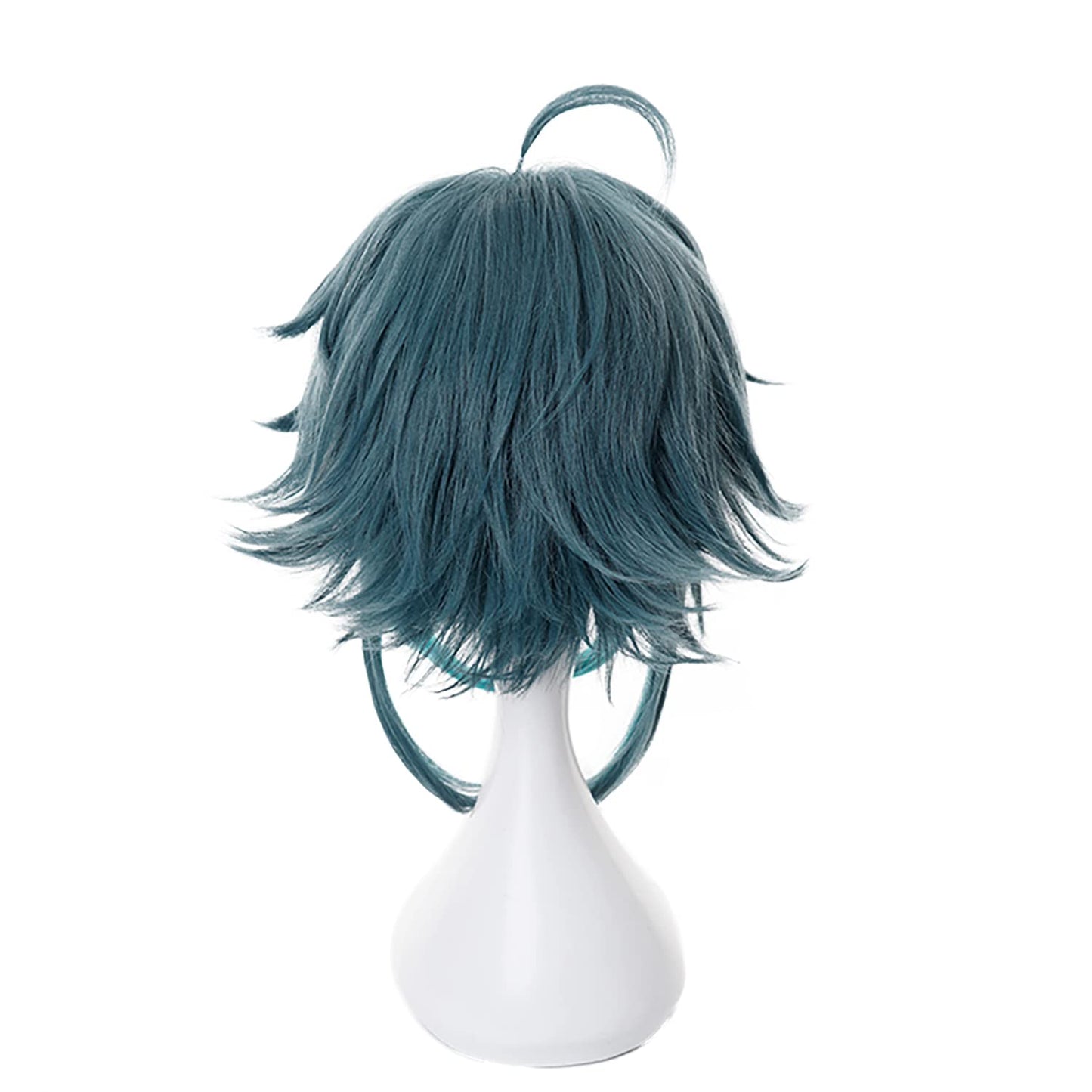 MoeLoli Xiao Cosplay wig for Genshin Impact Bluish Green Short Anime Hair Wigs with bangs (Xiao)