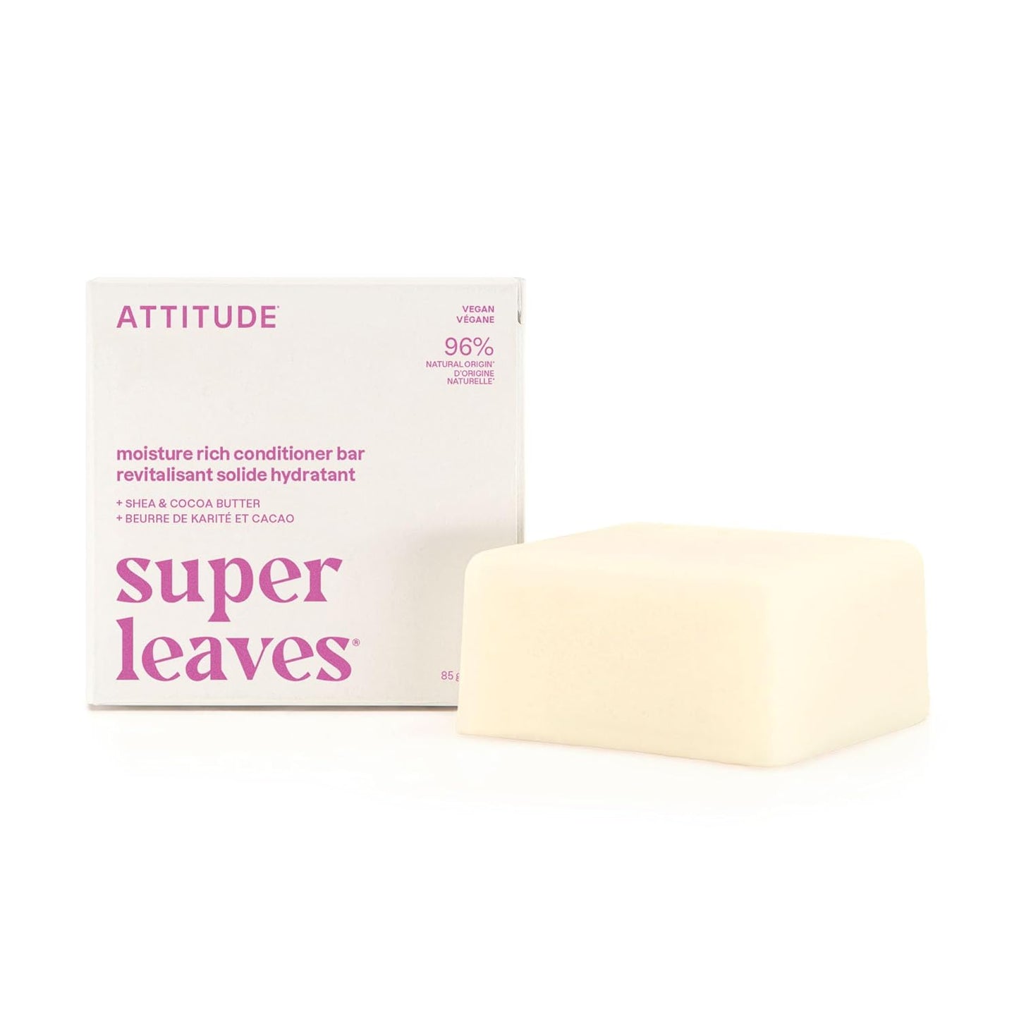 ATTITUDE Moisture Rich Conditioner Bar - Natural Shea & Cocoa Butter for Ultra Dry Hair - 3 Oz | Vegan & Clean Ingredients