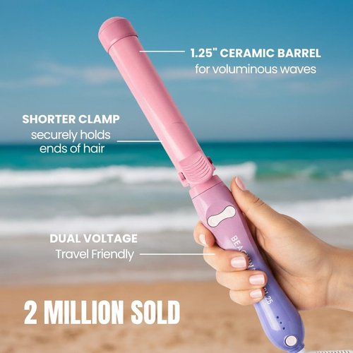 Beachwaver Co. B1.25 Rotating Curling Iron - Pink Sunset | Automatic 1.25-Inch Ceramic Iron for Medium-to-Long Hair | Travel-Friendly, Auto Shut-Off
