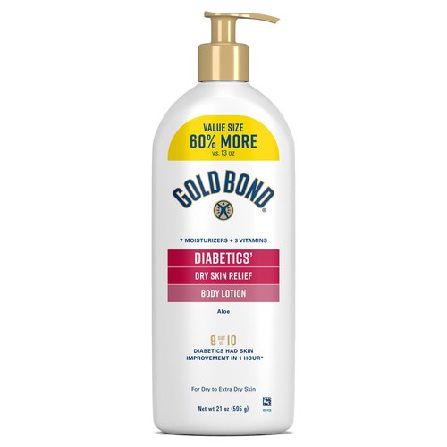 Gold Bond Diabetic Body Lotion, Dry Skin Relief with Vitamin E & Aloe to Soothe & Moisturize Flaky, Rough Skin, Value Size, 21 oz