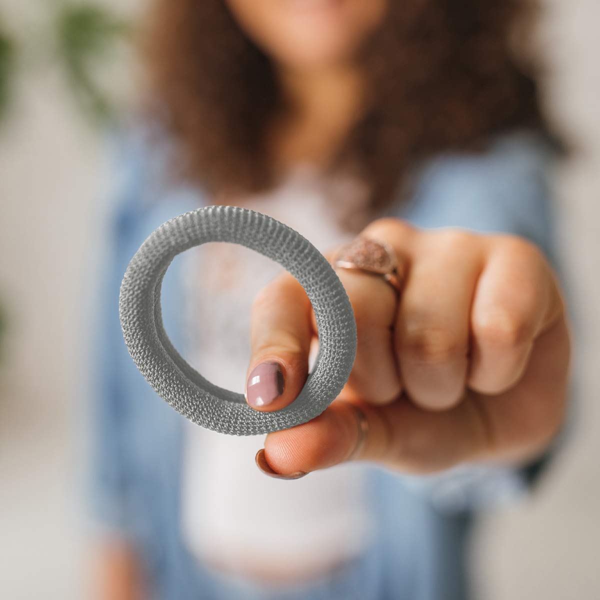 Burlybands Large Hair Ties for Thick, Heavy or Curly Hair - Non-Slip, Non-Damage, Seamless Women's Ponytail Scrunchies - Lt Gray, 8 Pcs