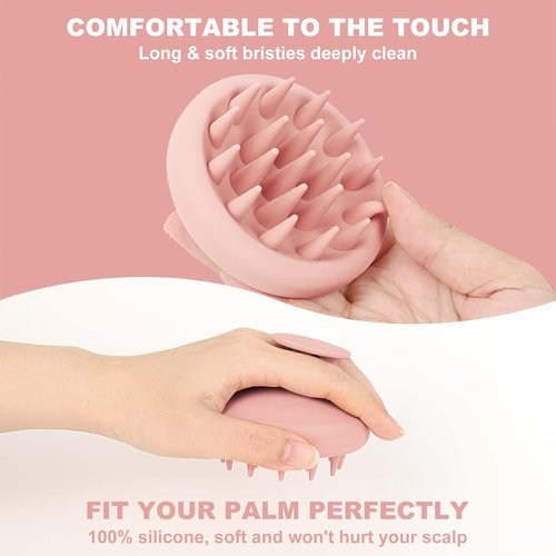 AIMIKE Scalp Massager Shampoo Brush - Soft Silicone Hair Scrubber for Dandruff & Hair Growth - Pink