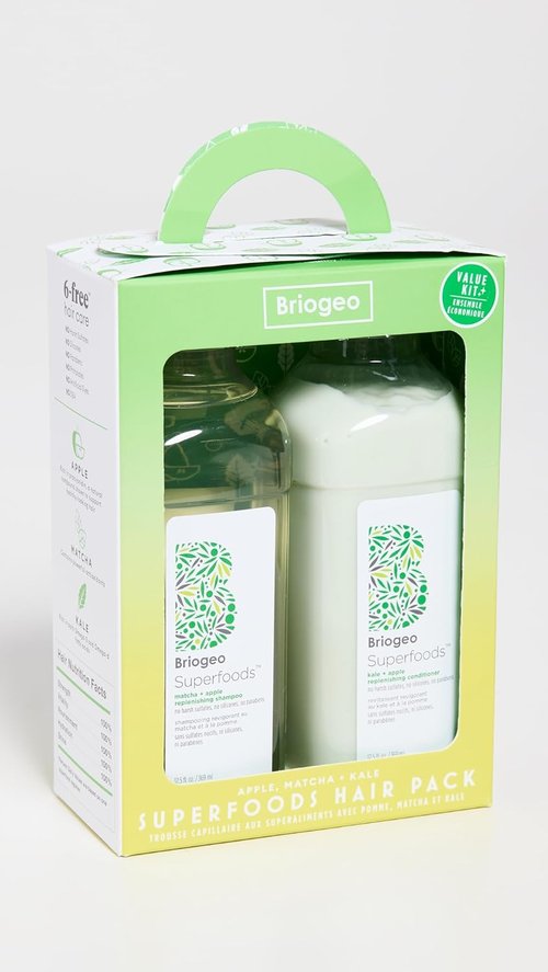 Briogeo Superfoods Matcha Hair Pack - Antioxidant-Rich Shampoo & Conditioner Duo | Hydrating & Shine-Enhancing | 2 x 12.5 fl oz