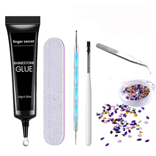 Rhinestone Glue Gel Kit- Superior Nail Art Glue for Nail Art Decorations, Charms, 3D Bling, Gems, Jewel Diamonds UV/LED Easy Application with Nail Rhinestone Glue Kit with Dotting Pen