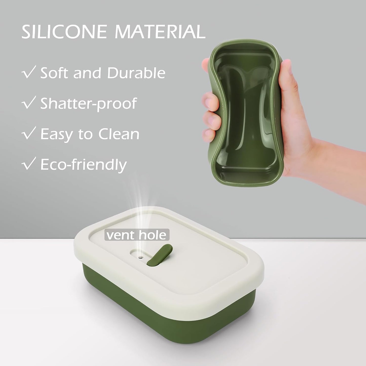 Skiennix Travel Soap Case - Silicone Leak Proof Design | Large Vented Shampoo Bar Holder in Offwhite & Green