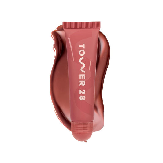 Tower 28 LipSoftie Tinted Lip Balm Treatment - Hydrating Glossy Balm & Overnight Mask with Jojoba Oil - Sweet Red Bean Mochi (0.38 oz)