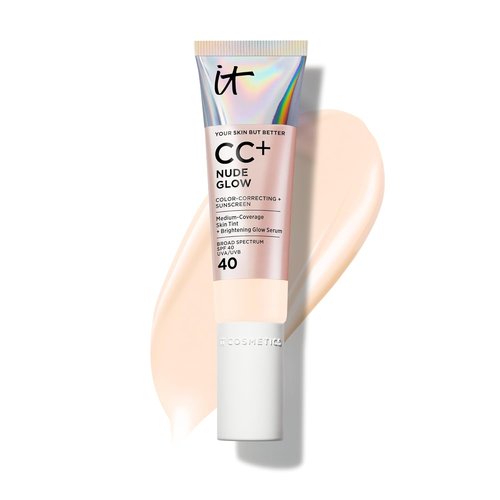 IT Cosmetics CC+ Nude Glow Foundation - Medium Coverage with SPF 40, 2% Niacinamide & Hyaluronic Acid, 24H Hydration - 1.08 fl oz