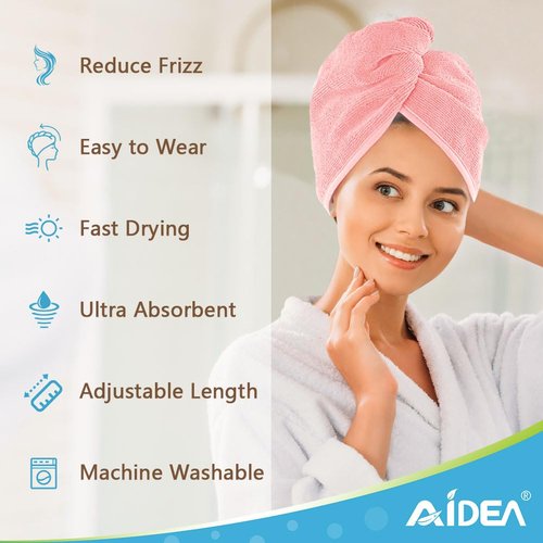 AIDEA Microfiber Hair Towel Wrap, 5 Pack Hair Turbans, Super Absorbent Quick Dry Hair Towel Wrap for All Hair Types Anti Frizz, 26"×10"