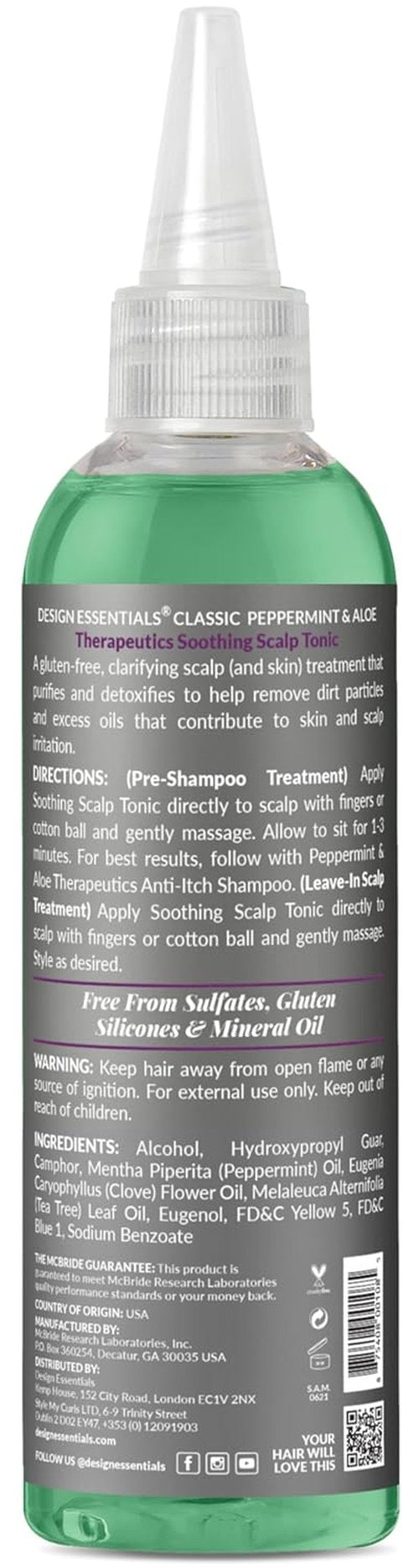 Design Essentials Peppermint & Aloe Soothing Scalp Tonic, No-Rinse Scalp Refresher for Braids, Locs, Wigs & Weaves, 4 oz (Pack of 1)