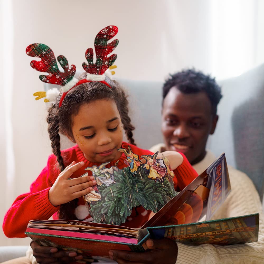 Madison Tyler Red and Green Plaid Christmas Reindeer Antlers Headband for Kids | Cute Soft Headbands for Christmas Party | Holiday Gifts for Girls and Women