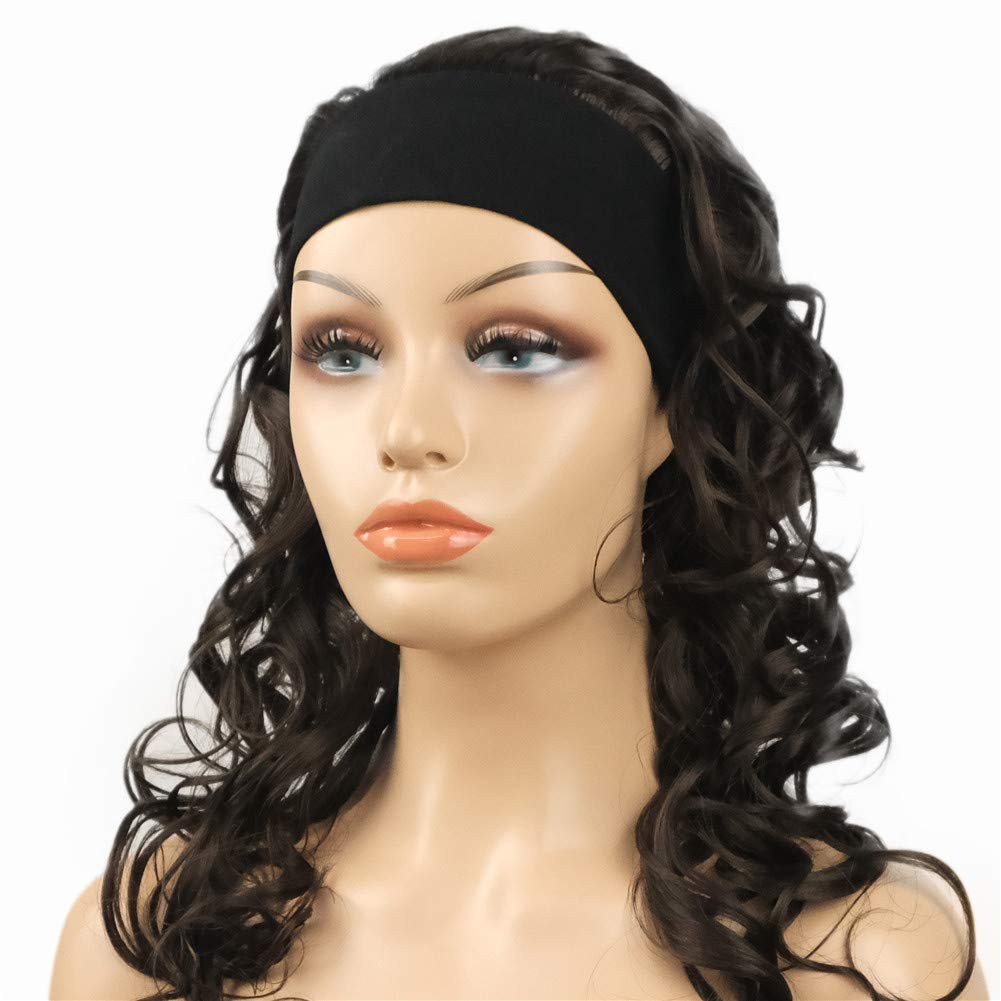 Wiginway 3/4 Band Headband Wig Women's Dark Brown Long Curly Wigs for Women Ladies