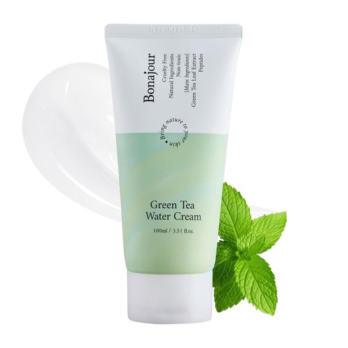 BONAJOUR Green Tea Water Cream - Vegan Moisturizing Facial Gel for Sensitive Skin | Hydrating Water Bomb 3.38 Fl. oz