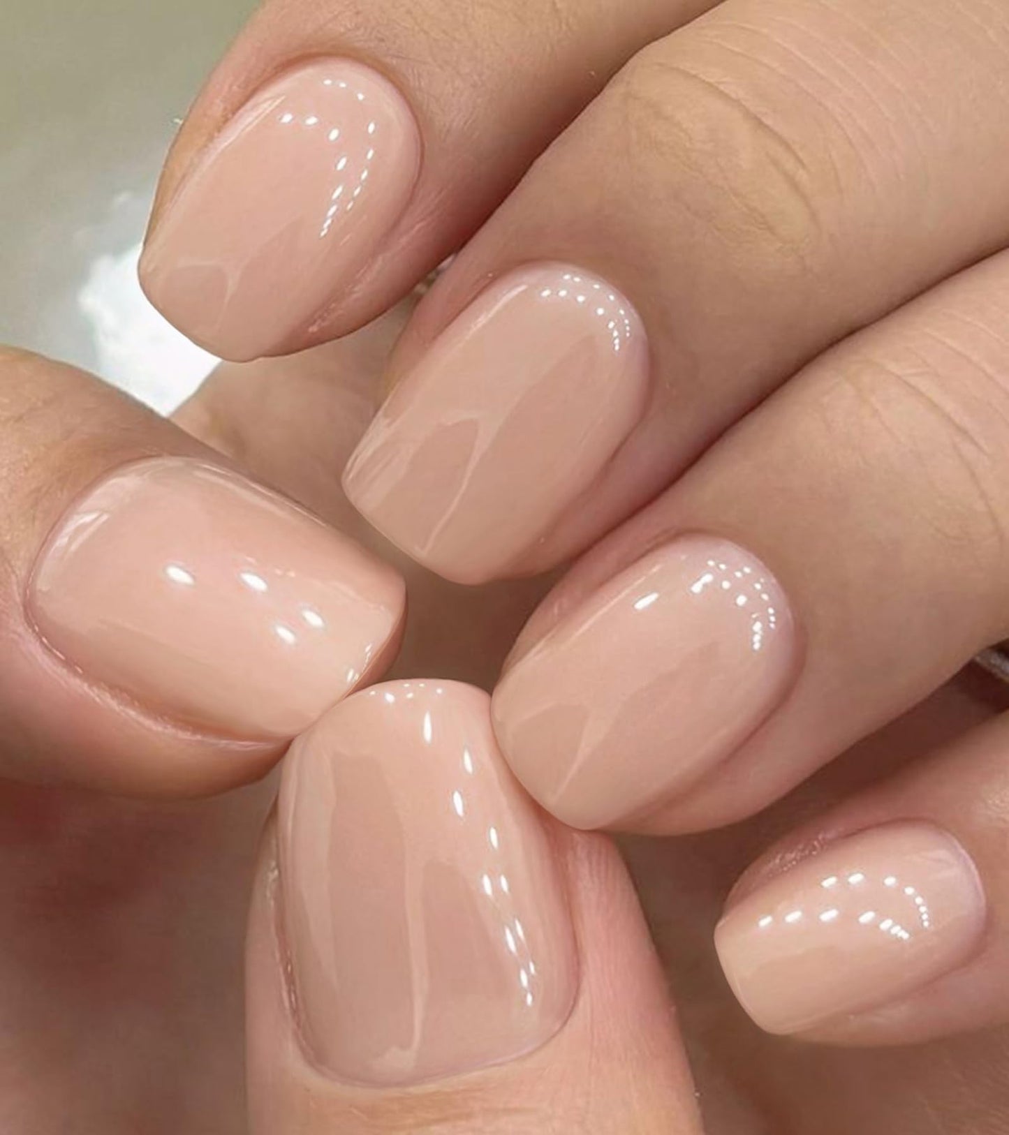 Artquee Press on Nails Short Soft Nude Square False Tips Glossy Reusable Fake Stick on Nails Kit for Women - 30 PCS 15 Sizes