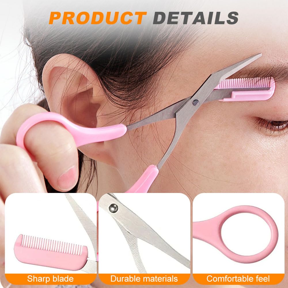 Eyebrow Trimmer Scissor, 2025 New Eyebrow Scissors with Comb, Non-Slip Stainless Steel Eyebrow Trimming Scissors, Eyebrow Cutter Hair Removal Eyebrow Scissors Makeup Tool for Women Men (Pale Pink)